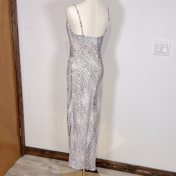 LOVESTITCH Cowl Neck Strappy All Over Pastel Leopard Abstract Print Long Dress - Picture 2 of 9